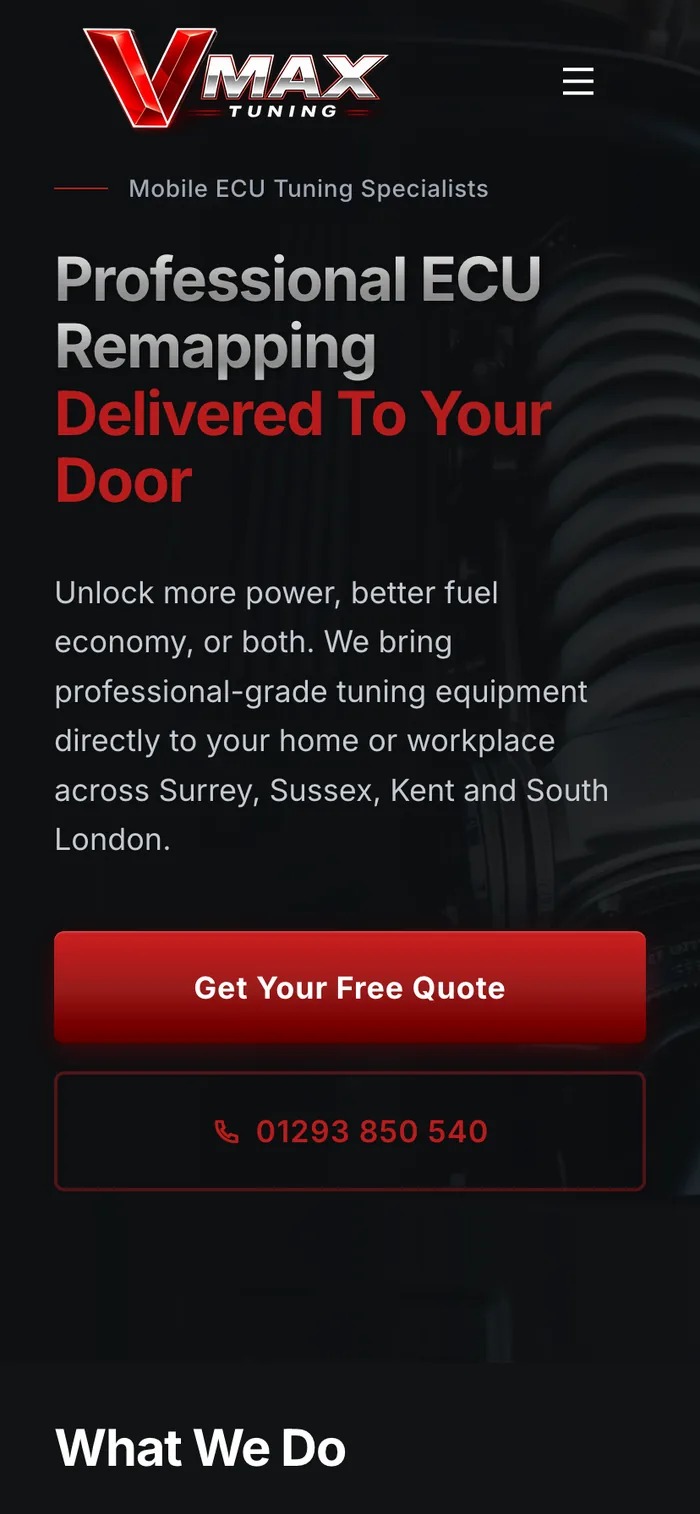 VMAX Tuning website — mobile